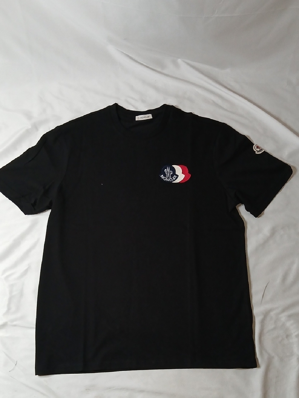 Moncler Black Short Sleeve Tee with Tricolor Logo Patch